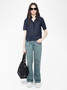 Elio Jeans - High-waisted straight-cut jeans with heart embroidery.