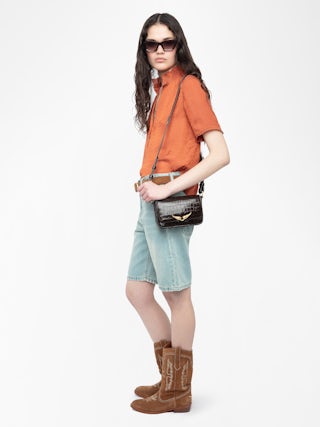 Top Topher Satin - Top en satin jacquard ZV, manches courtes et fermeture boutonnée.