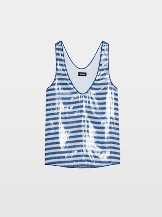 Vest Tarys - Vest with sailor-stripe print and sequins.