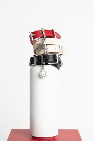 Sunny Leather Bracelet - Double wrap vintage effect patent leather bracelet with medallion charm.