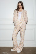 Pistol Linen Trousers - Women's flared linen trousers in off-white floral print