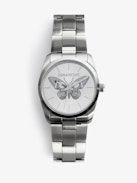 Zadig Butterfly Watch - Gray stainless steel watch with butterfly pattern dial.