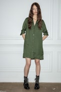 Rack Satin Dress - Women’s khaki satin dress tied at the waist