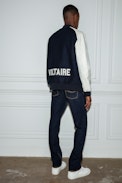 Birdieh Jacket - Men's navy blue and white wool and leather jacket