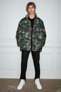 Bristol Down Jacket - Men’s oversized khaki technical down jacket with camouflage print on one side and plain black on the other side