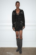 Lala Studded Suede Jacket - Women’s black suede jacket with silver-tone studs