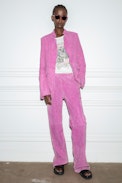 Verys Creased Suede Blazer - Women’s pink creased suede jacket