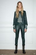 Phlame Crinkled Leather Trousers - Women’s green creased leather trousers